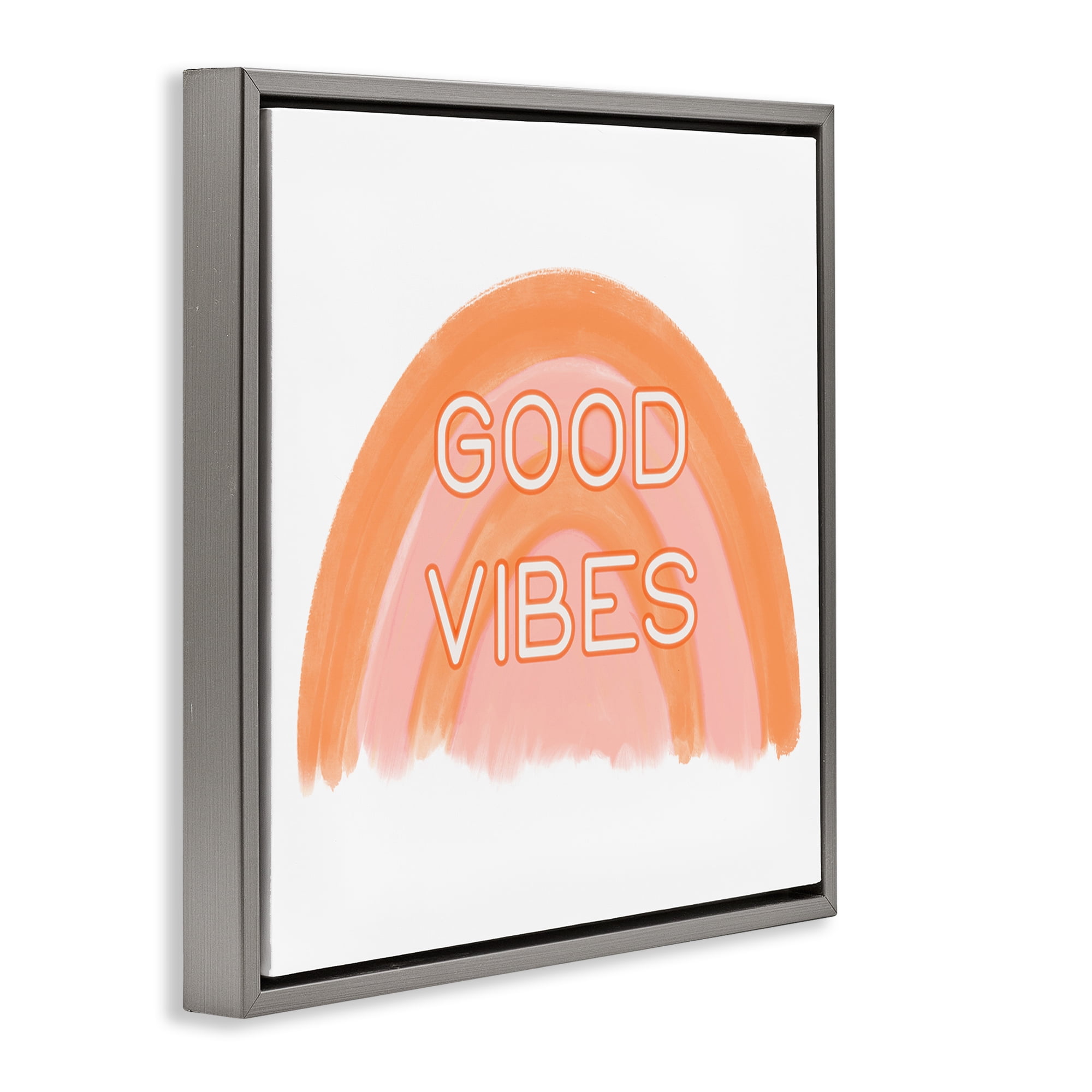 Stupell Industries Orange Good Vibes Text & Numbers Painting Gray Floater Framed Canvas Art Print Wall Art, 25 x 25