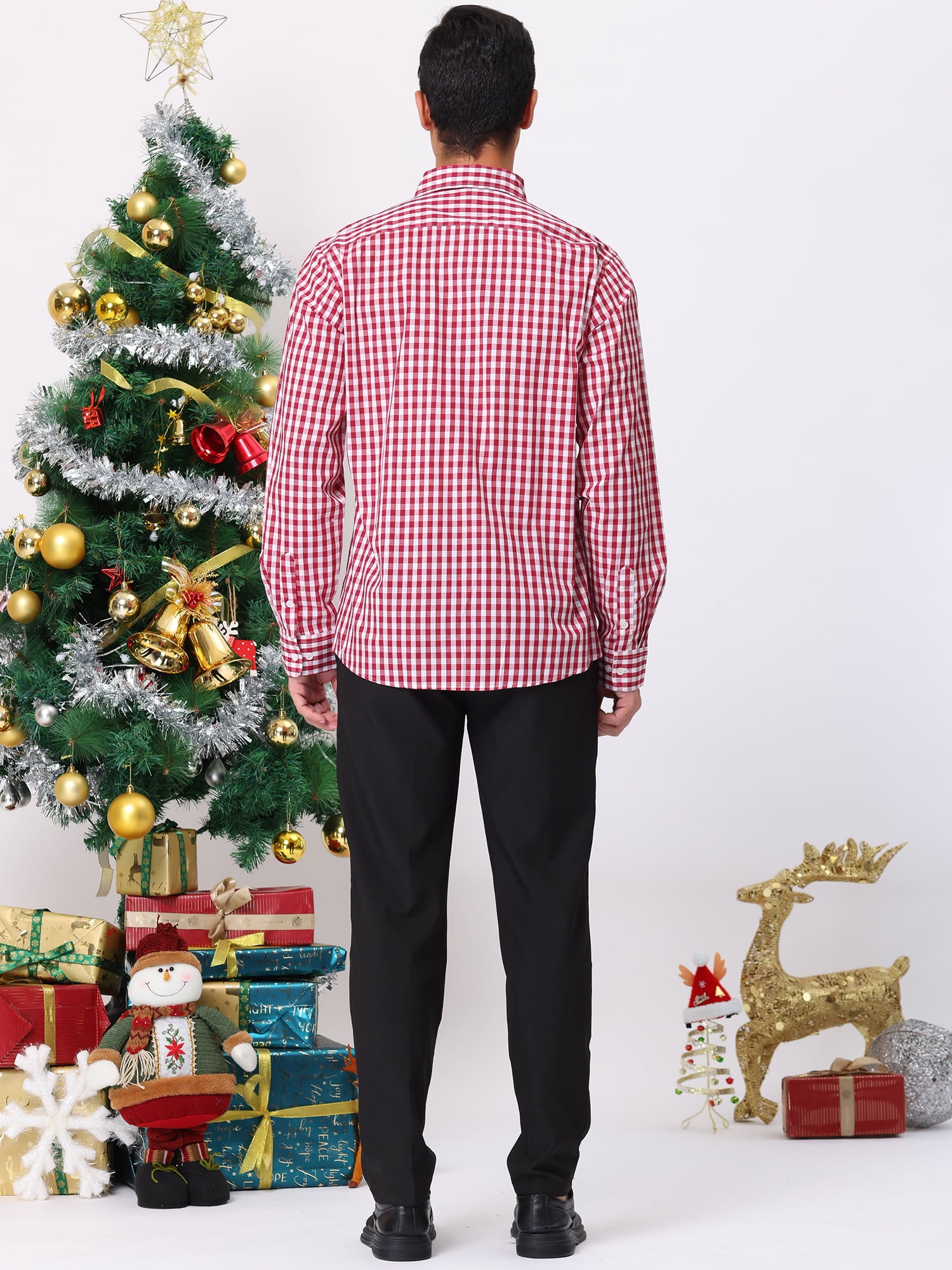 DARING DIVA Men's Stylish Plaid Long Sleeves and Button Down Shirts 2XL Red White