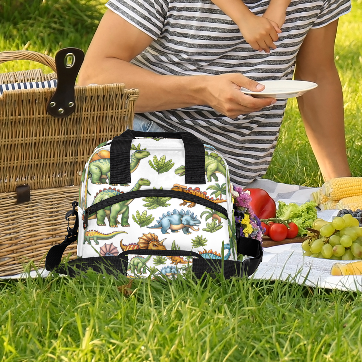 Herdesigns Dinosaur Insulated Lunch Bag for Women Men Adults Large Reusable Lunch Box Dinosaur Theme Leakproof Cooler Tote Bags with Adjustable Shoulder Strap