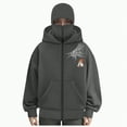 thumbnail image 2 of Towmus Balaclava Halloween Hoodie Graphic Sweatshirt Zipper, Built-In Eye Mask, Double Hooded Full Zip Winter Coats with Pocket, Unisex, Dark Gray, L, 2 of 5