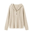 thumbnail image 5 of Knitted Tops for Women Zaewscy Knitted V-neck Long-sleeve Pullover Hoodie With Drawstring And Buttons Casual Style Beige L, 5 of 8