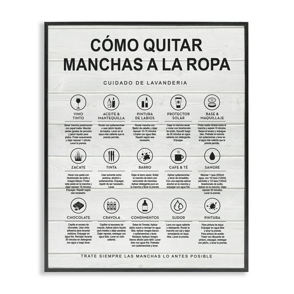 Stupell Industries GuÃa de Limpieza de Manchas, Blanco Bath & Laundry Painting Black Framed Art Print Wall Art, 11 x 14