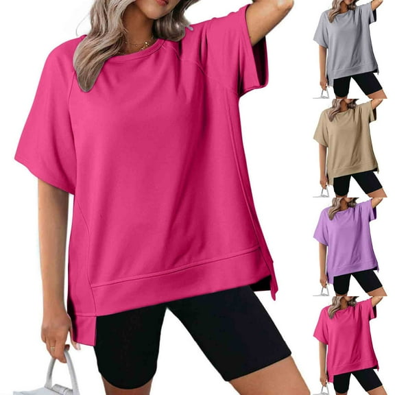 Inverlee T Shirts Women V Neck Trendy Short Sleeve Tops Boho Solid Color Shirts Flowy Vacation Tunic Blouse Tee