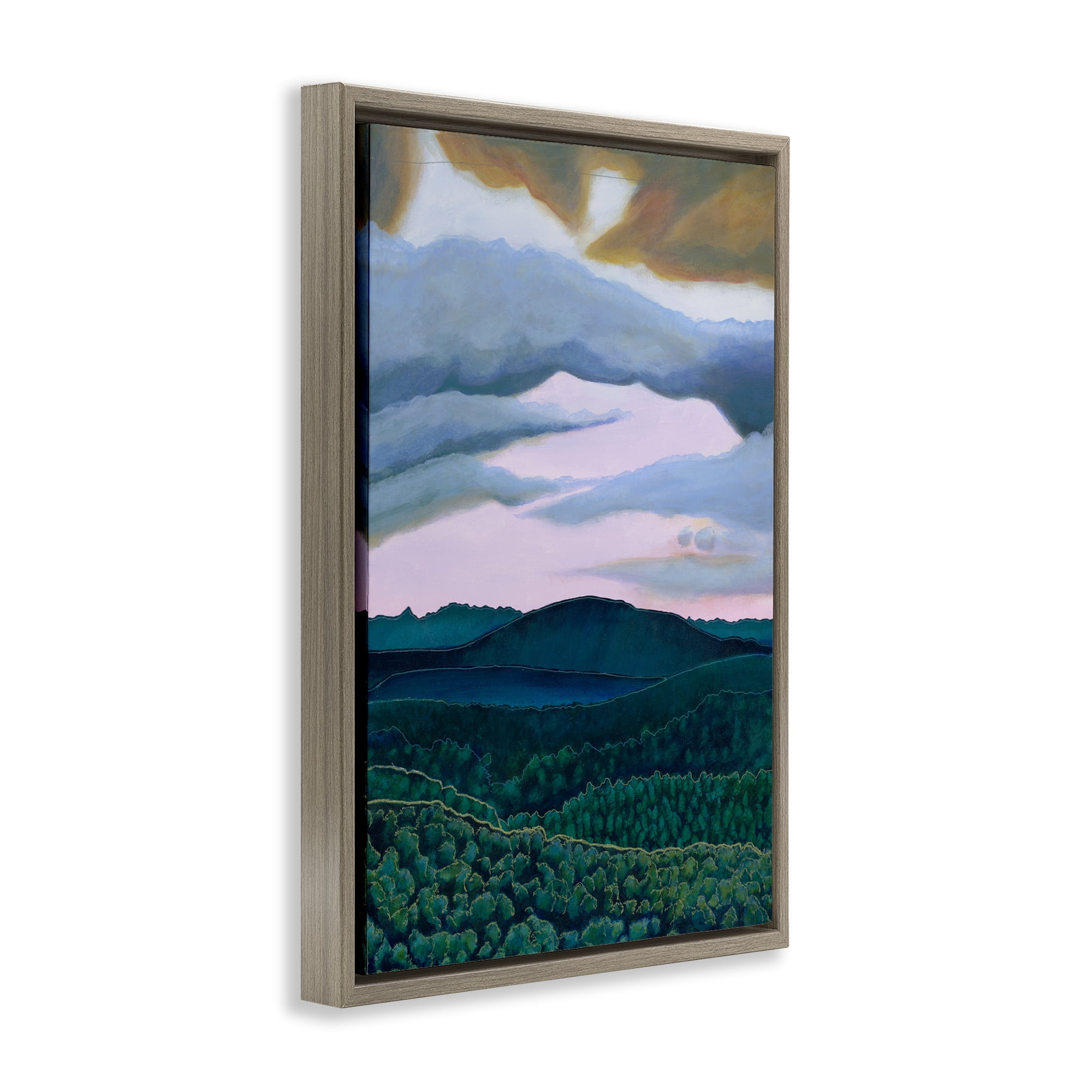 Stupell Industries Mountain Forests From Above Landscape & Nature Painting Brown Floater Framed Canvas Art Print Wall Art, 21 x 31
