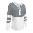 thumbnail image 3 of AKOEE Women 1/2 Zip Pullover Tops Colorblock Striped Long Sleeve S-3XL Lightweight Casual Tshirts Loose Fit, Gray 2XL, 3 of 7