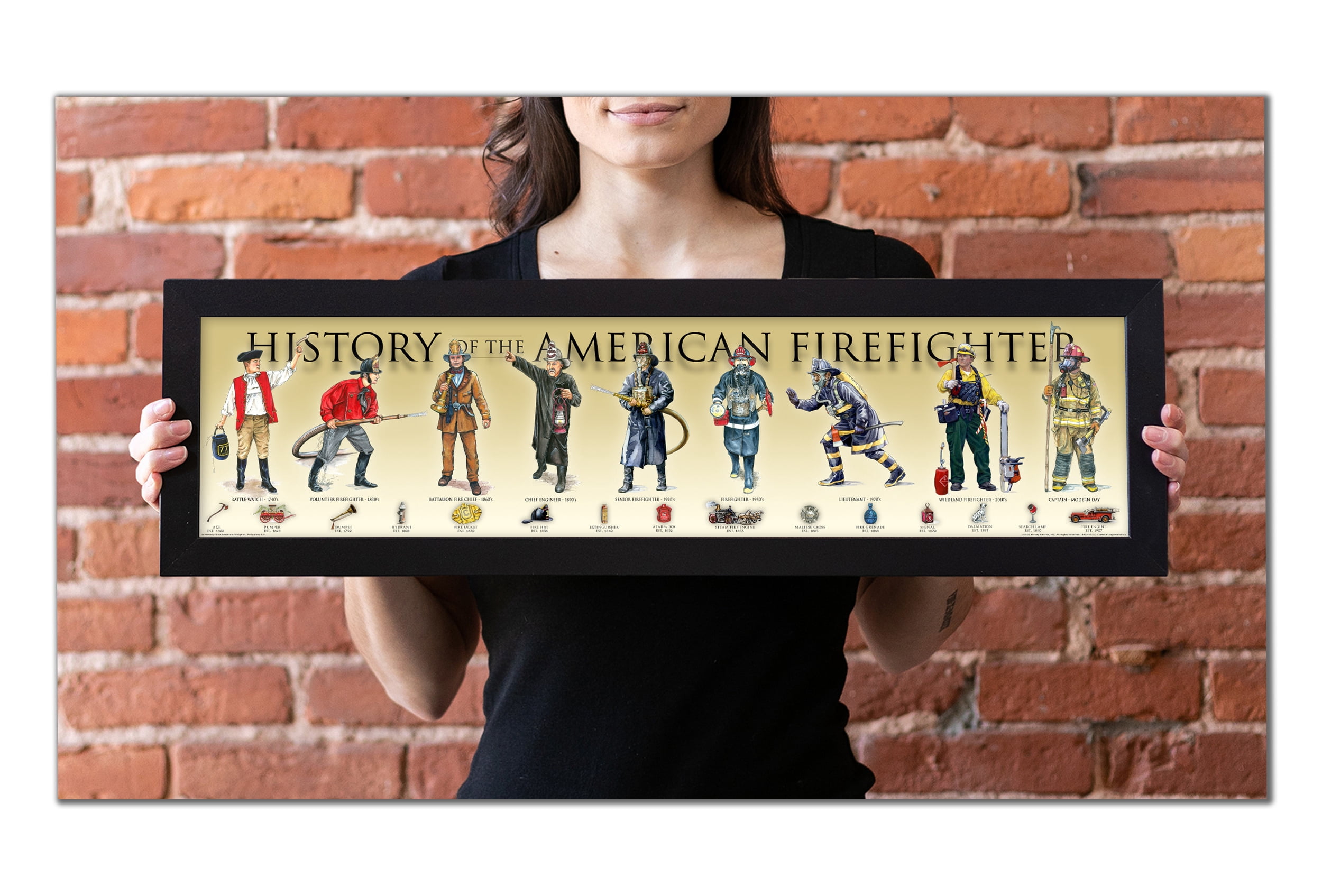 History of the American Firefighter - Framed 1", printed with a matte finish, 6" x 24"