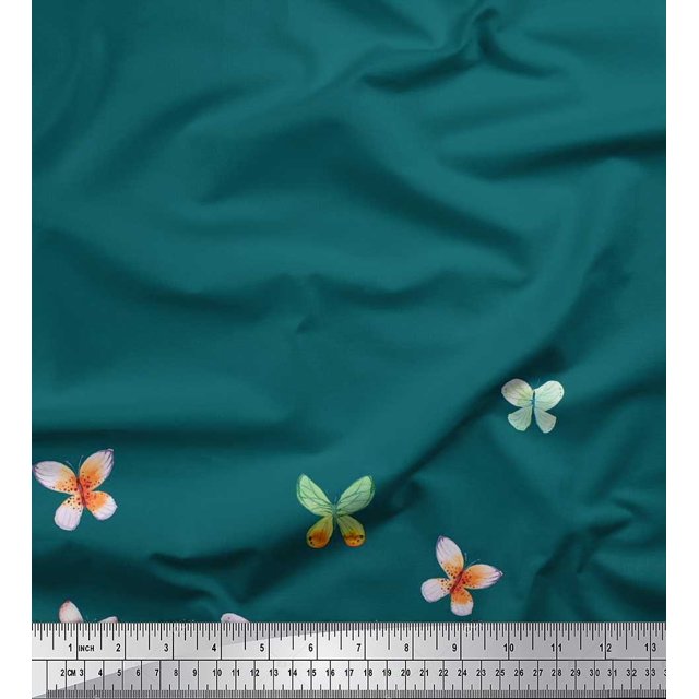Soimoi Blue Cotton Duck Fabric Insect Panel Decor Fabric Printed BTY 56 Inch Wide