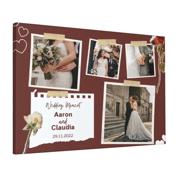 Custom Canvas Prints Brown Vintage Wedding Moment Personalized Photo Image Collage DIY Framed Kit Wall Art Picture Room Decor 16x20 inch