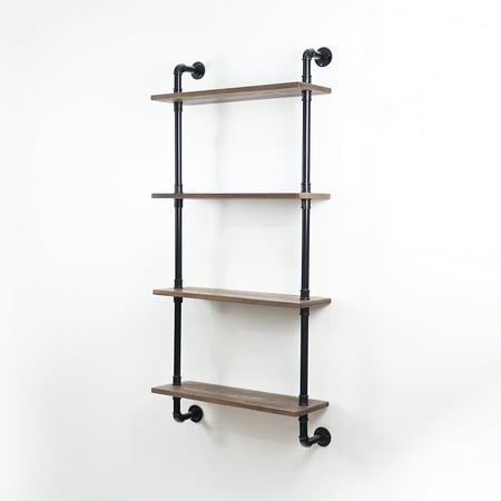 

ATT Industrial Pipe Shelf Wall Shelf Rustic Wood with Black Iron Pipe 4 Tier