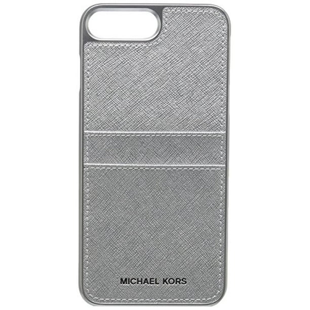 Michael Kors Metallic Electronic Leather Phone Cover with Pocket 7 Plus & 8  Plus , Silver 