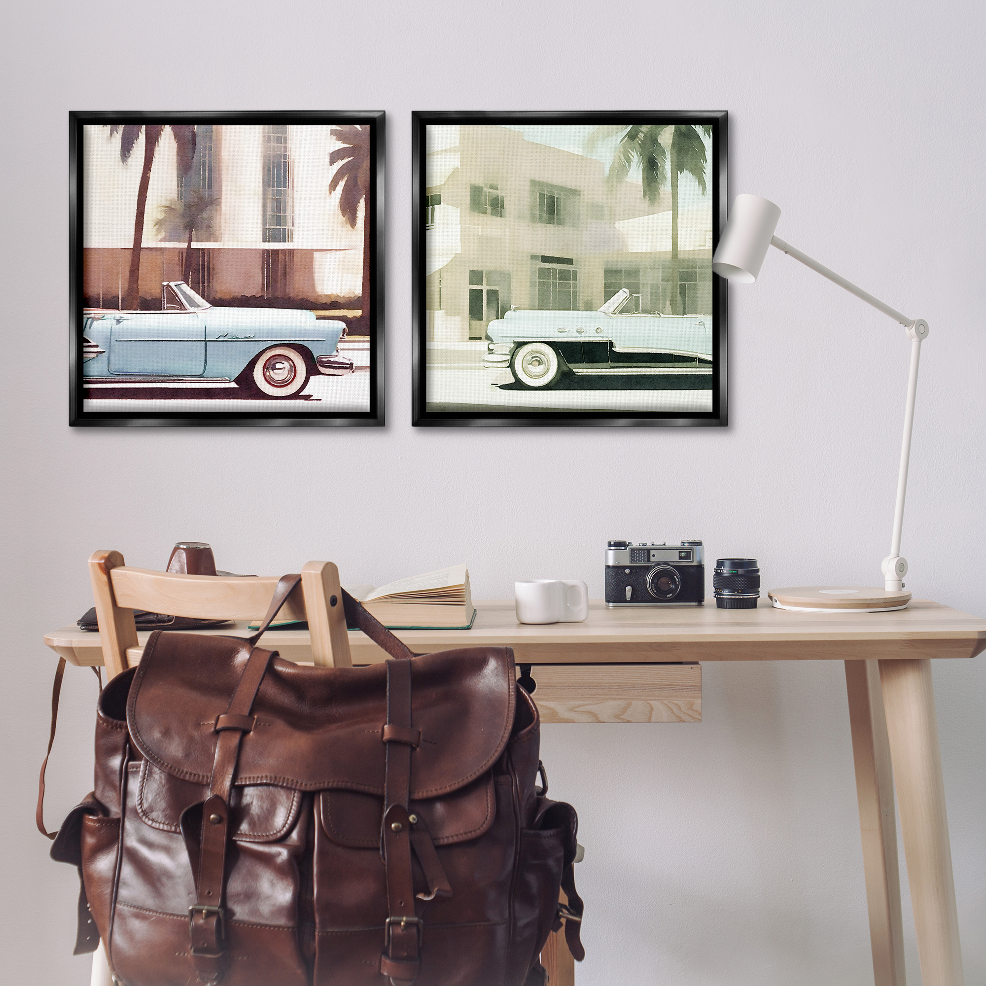 Stupell Industries Miami Cars in Summer Transportation Photography Black Floater Framed Canvas Art Print Wall Art, 25 x 25, Set of 2