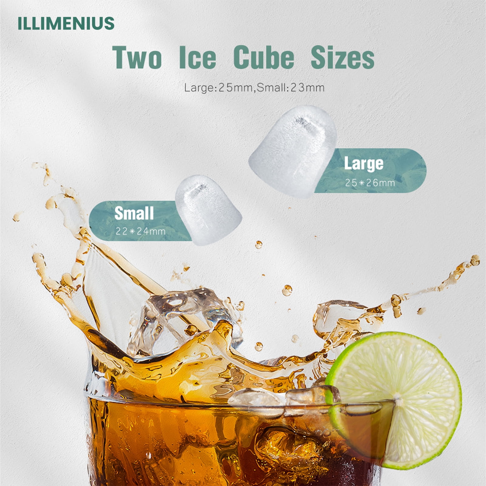 illimenius Portable Countertop Ice Maker, 9Pcs/6Min 26.5Lbs/24H, Green