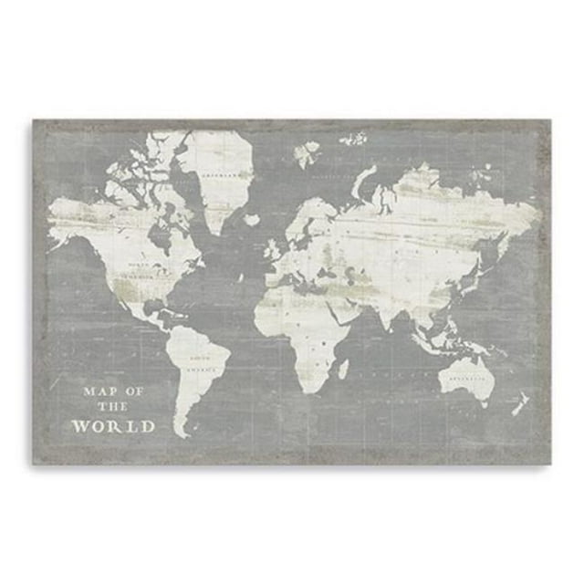 HomeRoots 399045 24 in. Minimalist World Map Canvas Wall Art, Gray