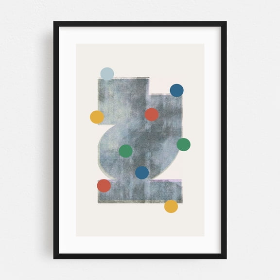 Mid-Century Modern and Dots - Mixed Media Geometric Abstract Minimalist Modern Art Pattern Mid-Century Modern Pastel Black Framed Wall Art Print 6 x 8 inches