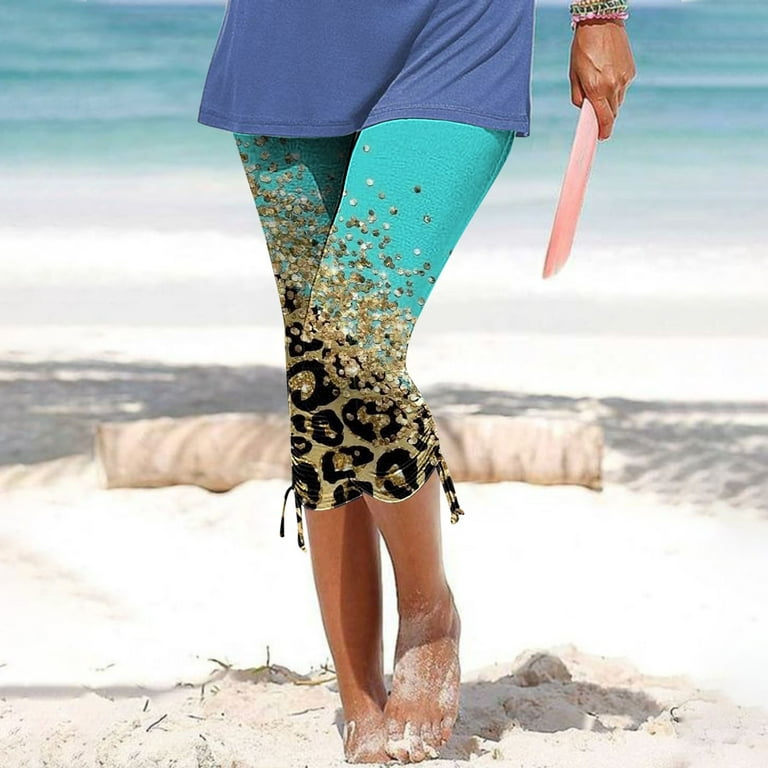 Capri Pants for Women Casual Summer Leopard Tie Dye Color Block Drawstring  Soft Pants High Wiast Compression Capri