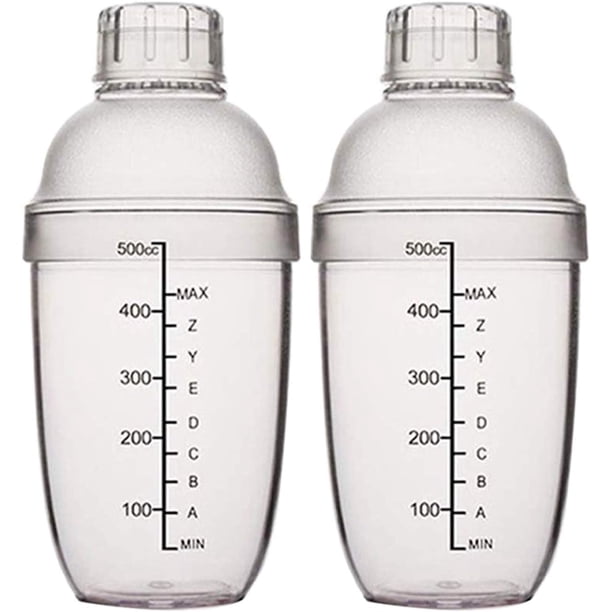 Coctelera de plástico de 2 uds, mezcladora de bebidas, taza coctelera manual con escamas, coctelera transparente (17 oz/500cc)