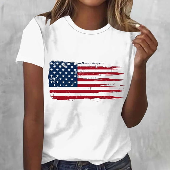 Xdegoge 4th Of July Patriotic T Shirt for Women USA American Flag Graphic Short Sleeve Crewneck Stars And Stripes Casual Loose Summer Tops Statue Of Liberty Novelty Tees