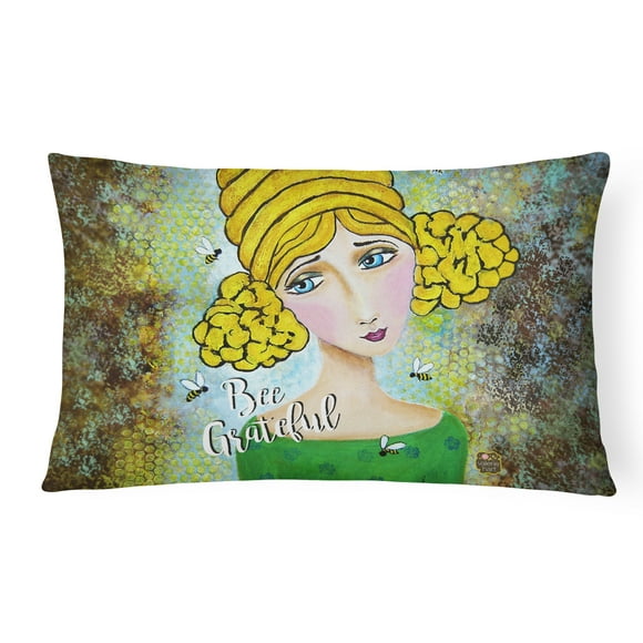 Carolines Treasures VHA3008PW1216 Bee Grateful Girl with Beehive Canvas Decorative Pillow, 12 x 3 x 16 in.