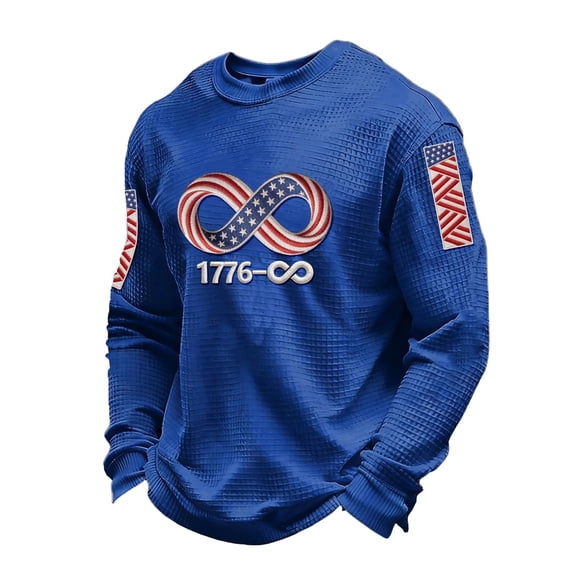 CUSTG Men T-Shirts Long Sleeve Thermal Shirt Knit Fabric Crewneck Casual Comfort Tops Celebrate America's 250th Anniversary Cozy 1776-2026 4th Of July Tee