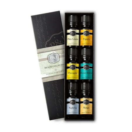 - Beach Set of 6 Fragrance Oils - Premium Grade Scented Oil - 10ml - Ocean Breeze, Papaya, Pina Colada, Mango, Pineapple, and Night Air