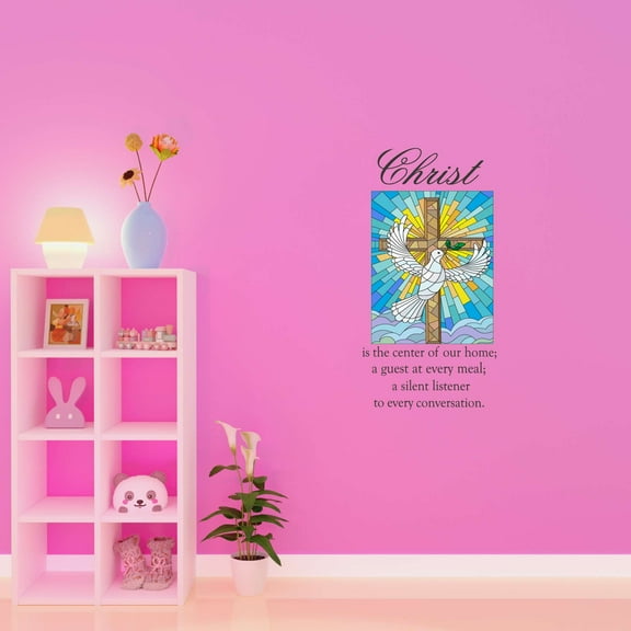 Religious Wall Decal Christ A Silent Listener Christ Is The Center Of Our Home Religious Quote Spiritual Quote Living Room Decoration - Size: 10 In X 20 In