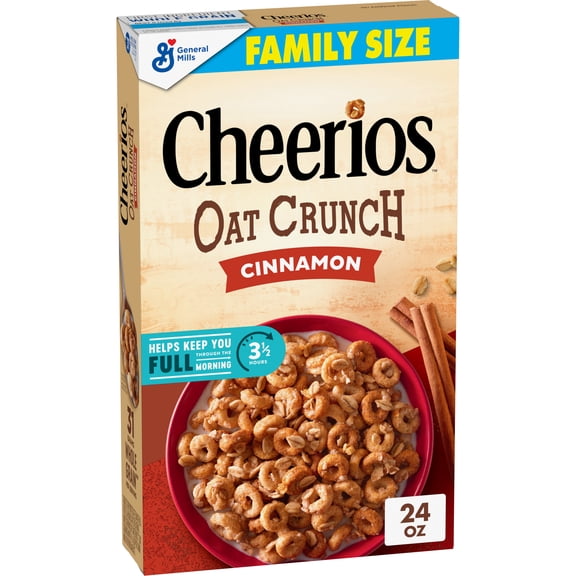Cheerios Oat Crunch Cinnamon Breakfast Cereal, Made with Whole Grain, Family Size, 24 oz