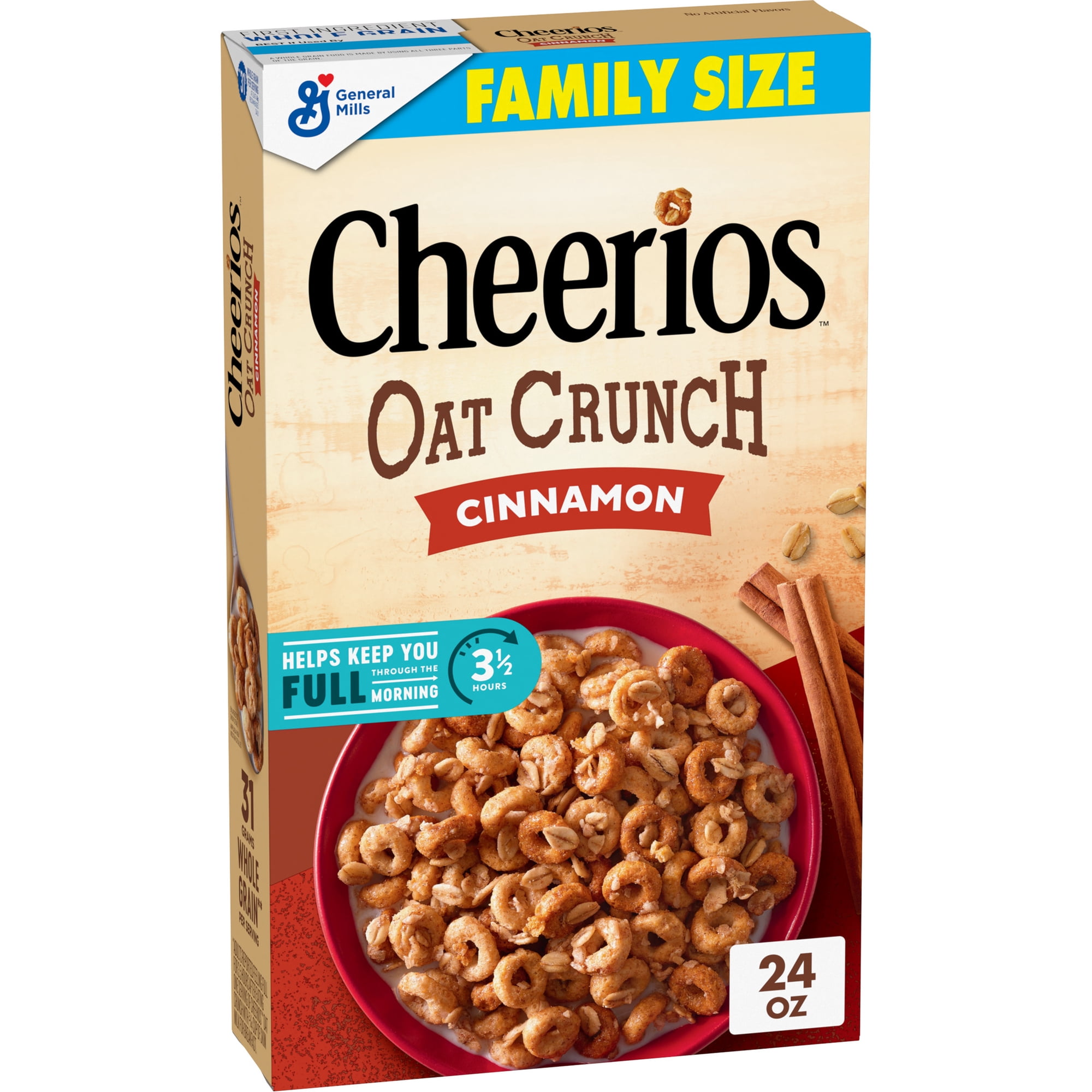 Cheerios Oat Crunch Cinnamon Breakfast Cereal, Made with Whole Grain, Family Size, 24 oz