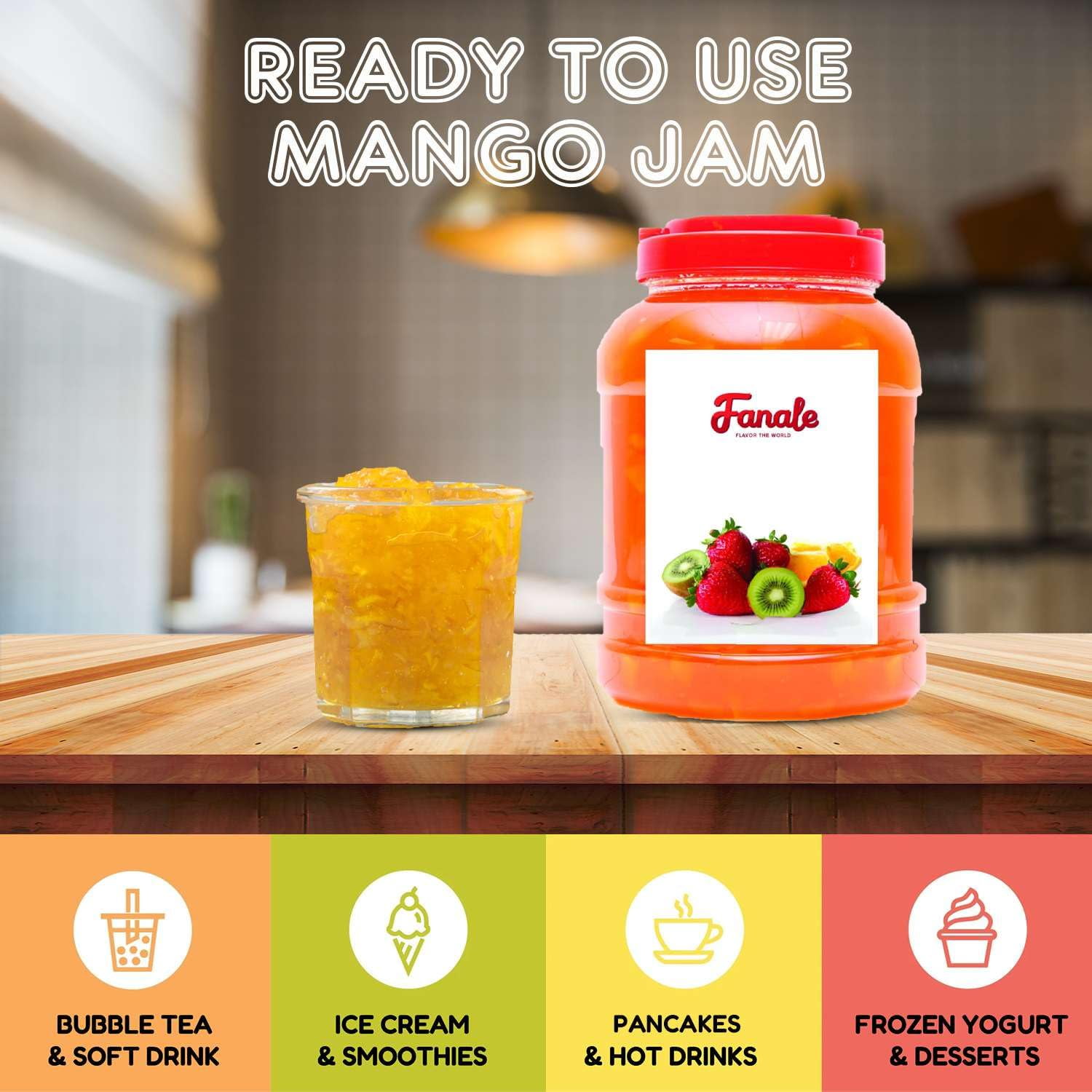 Fanale Premium Flavoring Jam for Bubble Tea | Mango Flavor Fruit Jam | for Boba Tea, Smoothie Paste, Slushes, Desserts | 10 pound (Pack of 4)