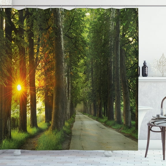 Ambesonne Nature Shower Curtain, Fresh Morning Scenery, 69"Wx75"L, Green Marigold Beige