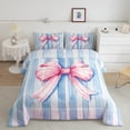 thumbnail image 2 of Homewish Girl Lovely Bowknot Bedding Comforter Set,Blue Striped Lines Twin Comforter Sets,Princess Cartoon Bowtie Bedding Set For Kids,Ultra Soft Home Decor Reversible,2 Pieces, 2 of 8