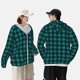 thumbnail image 4 of Fotbe Teal On Black Plaid Chaqueta con Protección Solar UPF 50+ para Hombre y Mujer, Camisa con Capucha y Bolsillos-Large, 4 of 7