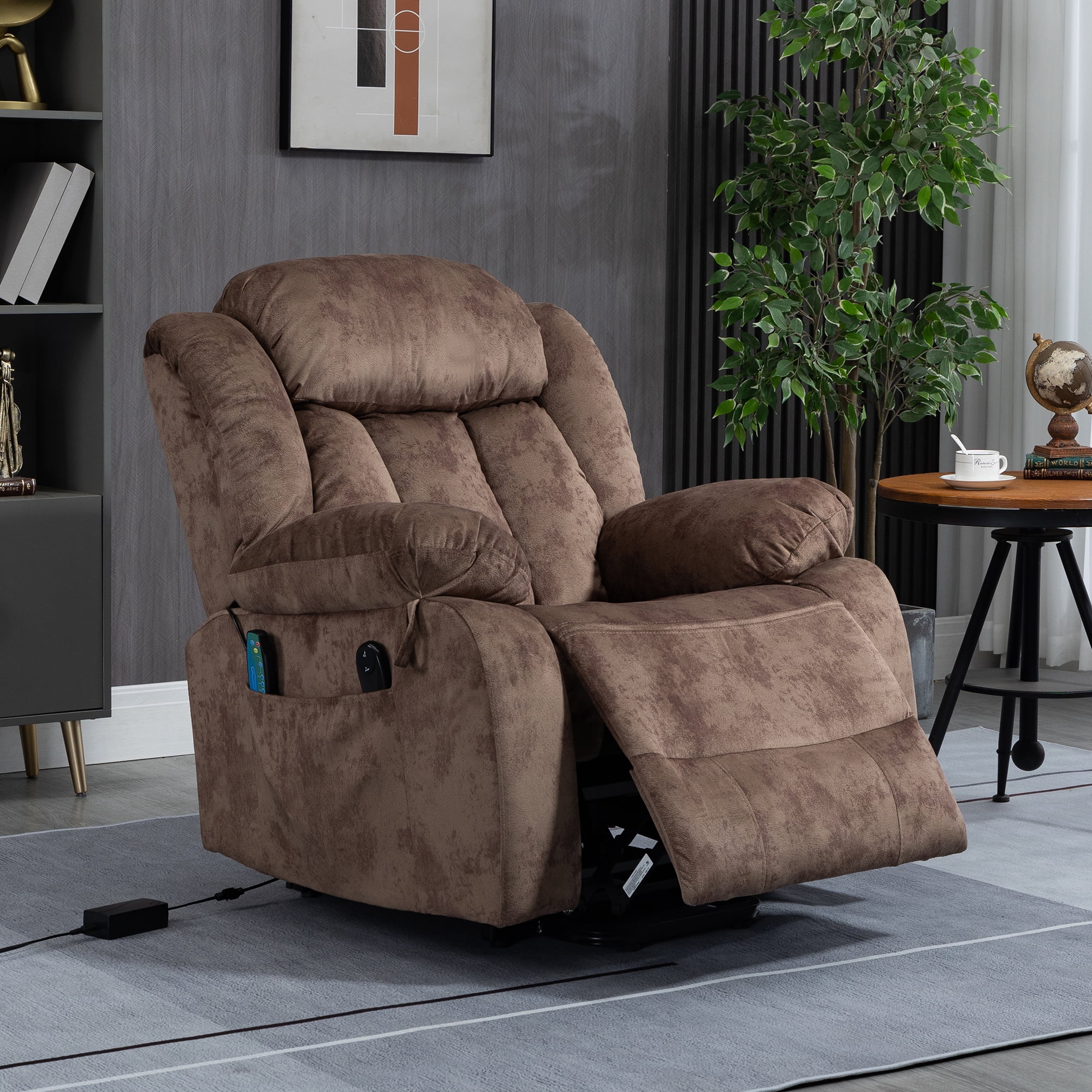 Uhomepro Large Massage Recliner Chair, Velvet Electric Heated Power Lift Recliner Chairs for Adults Oversize, Recliner Sofa 400 lb Capacity with 5