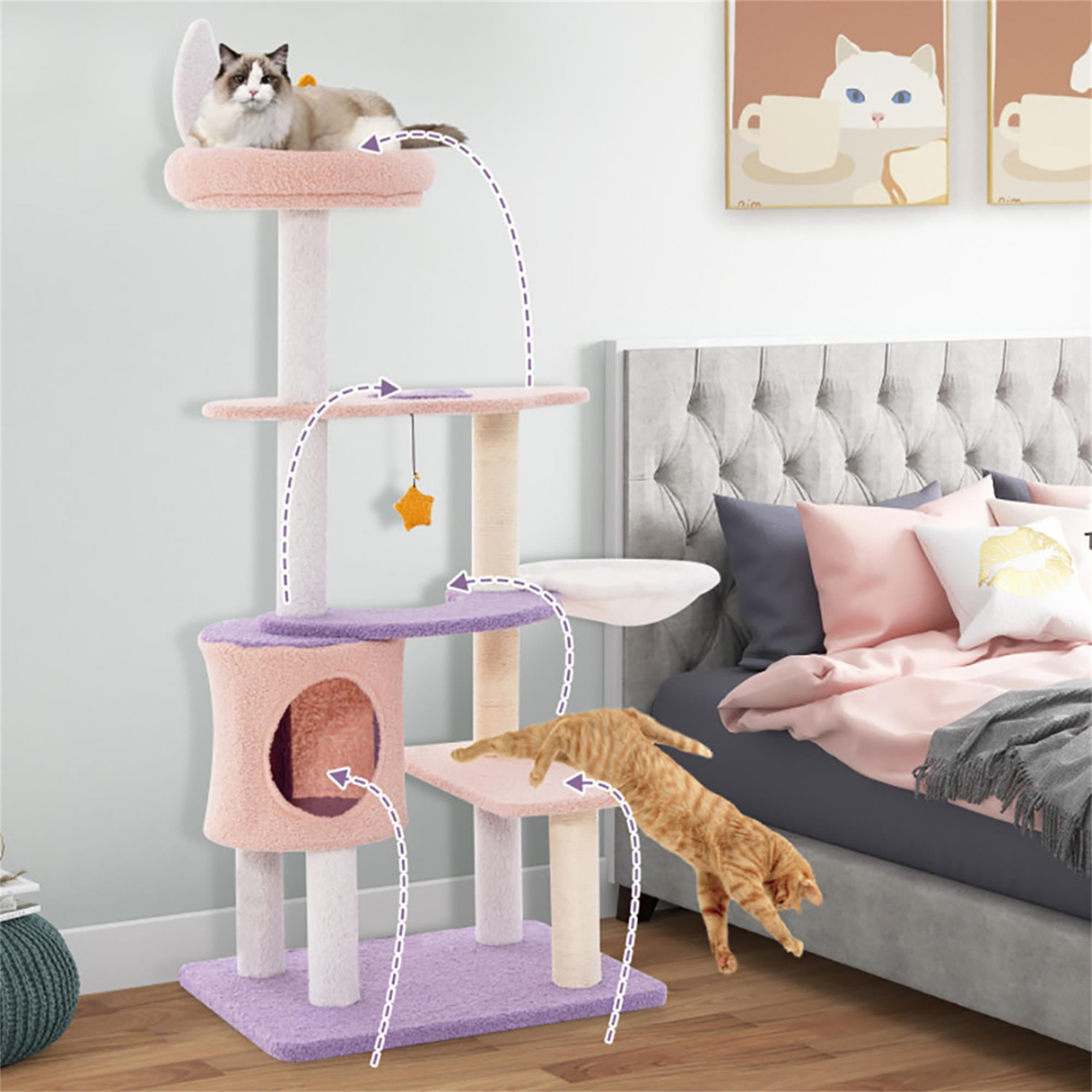Kadyn 55" Cute Cat Tree Tower for Indoor Cats, Moon and Star Cat Condo with Sisal Scratching Posts, Plush Perches, Kitten Cat Tree Tower Activity Center, Purple Kadyn 55" Cute Cat Tree Tower for Indoor Cats, Moon and Star Cat Condo with Sisal Scratching Posts, Plush Perches, Kitten Cat Tree Tower Activity Center, Purple