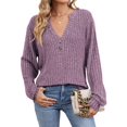 thumbnail image 2 of Camisa Henley de Larga para Mujer, Cuello en V, Suéteres Casuales Elegantes, Ropa de Moda para Otoño. Rojo Púrpura S, 2 of 10