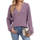 thumbnail image 2 of Camisa Henley de Larga para Mujer, Cuello en V, Suéteres Casuales Elegantes, Ropa de Moda para Otoño. Rojo Púrpura S, 2 of 10