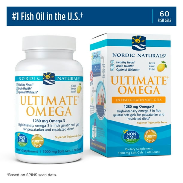 Nordic Naturals Ultimate Omega Fish Gelatin Softgels, Lemon, 1280 mg
