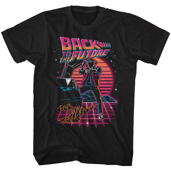Back To The Future SYNTHWAVE FUTURE Black Adult Short Sleeves T-Shirt S