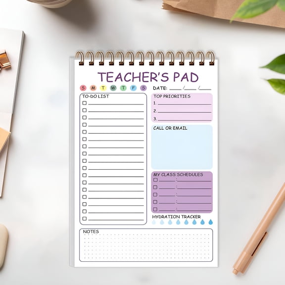 CCOCC Portable Teacher Notepad,Teacher To Do List Notepad,Spiral Checklist Notebook Organizer for Teachers Notes Task Appointment,Teacher Appreciation Gifts,Thick Paper,5.8" x 8.3",Purple