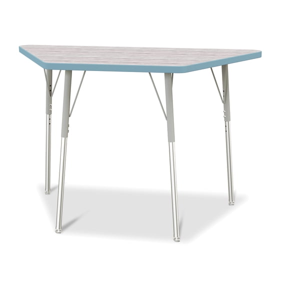 Jonti-Craft Berries® Trapezoid Activity Table - 24" X 48", A-height - Driftwood Gray/Coastal Blue/Gray