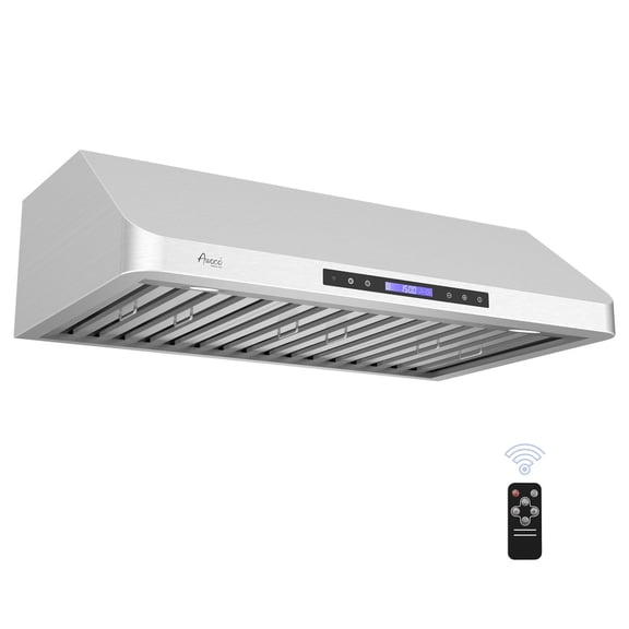 Awoco 36” Supreme 10” High Stainless Steel Under Cabinet Range Hood 4 Speeds, 8” Round Top Vent, 1000CFM 2 LED Lights, Remote Control