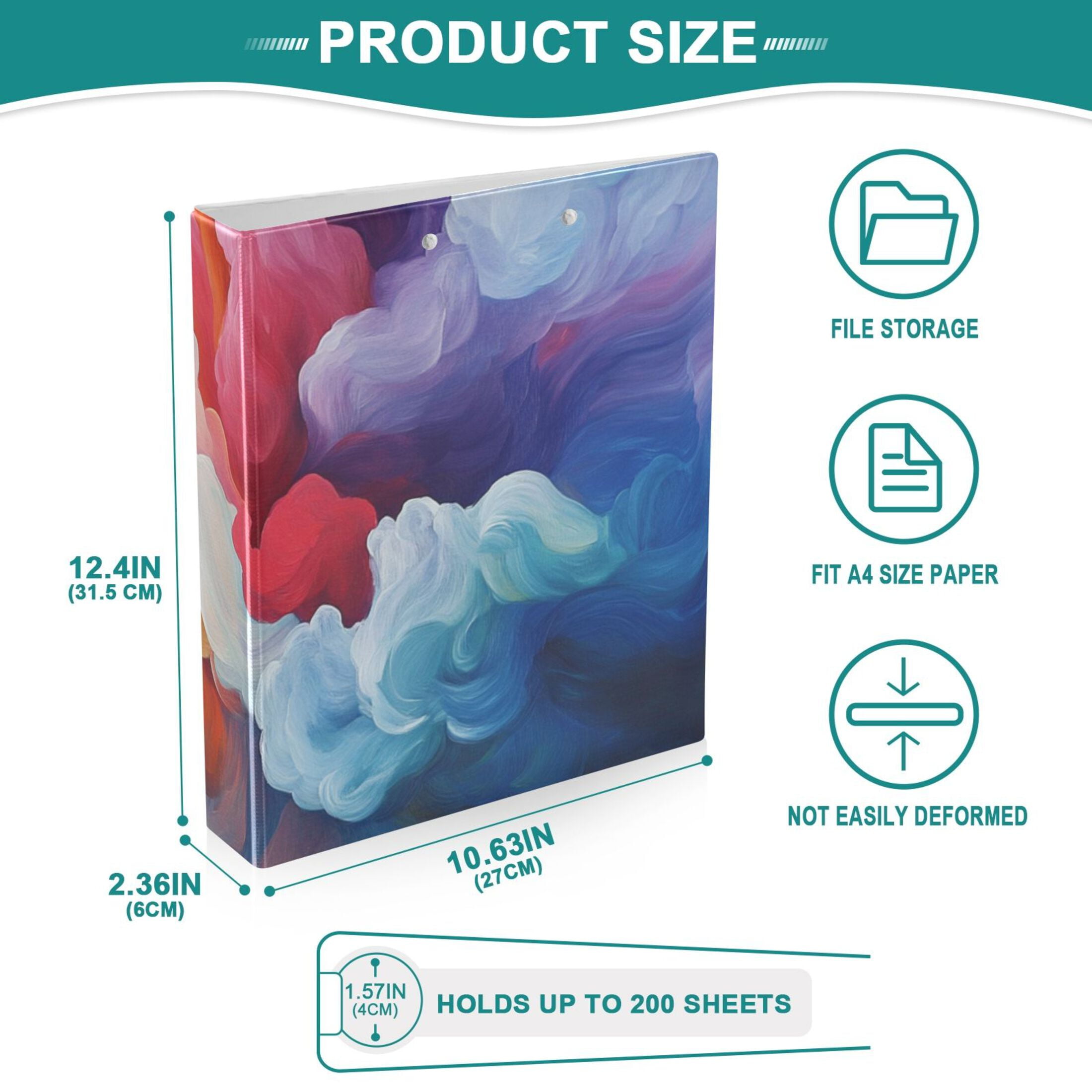 Smoke Colorful 3 Ring Binders 1.5 inch Hardcover File Folders with Interior Pockets A4 Size Organizer for School Office Hospital