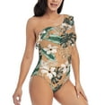 thumbnail image 5 of Balery Tropical Leaves Flower One Shoulder Swimsuits for Women Ruffle Swimsuits Tummy Control One Shoulder Bathing Suits-Medium, 5 of 8