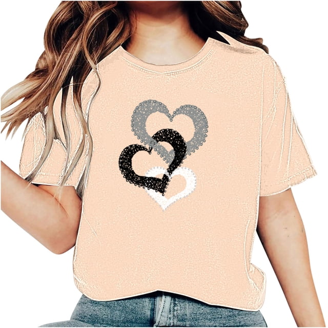 Chemises pour Femmes, Shorts pour Femmes, T-Shirt à Manches Courtes Imprimé Col Rond Décontracté Ample, Chemises à Manches Courtes pour Femmes, Chemises à Manches Courtes pour Femmes