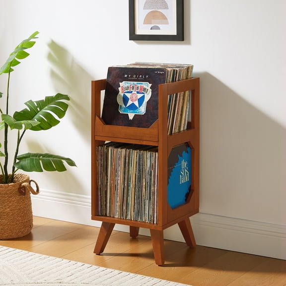 Crosley Furniture Asheville Small Record Storage Stand in Walnut