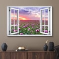 thumbnail image 2 of wall26 Canvas Print Wall Art Window View Sunset Purple Orchid Daisy Flower Field Wilderness Nature Photography Realism Scenic Landscape Colorful Multicolor for Living Room, Bedroom, Office - 16", 2 of 5