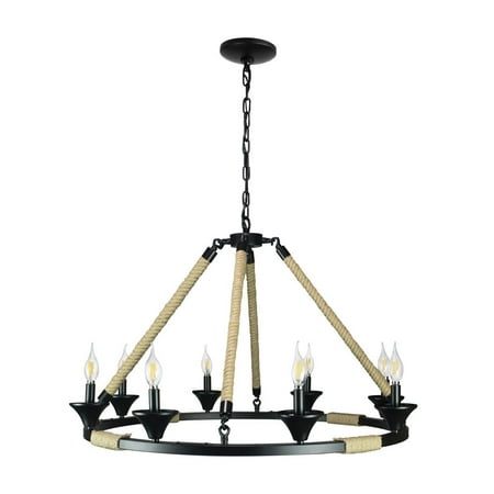 

Offex Hinnes Gothic Wagon Wheel Light Fixture with 8 Bulb Overhead Lighting and Vintage Rope Decor For Home Living or Dining Room Foyer or Entryway Dimmable Options