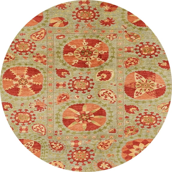 Ahgly Company Machine Washable Indoor Round Abstract Orange Red Area Rugs, 5' Round