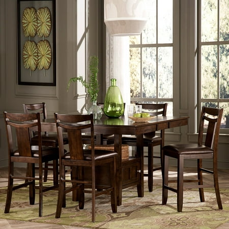 Homelegance Broome 7-Piece Counter Height Expandable Storage Dining Table Set - Dark Brown