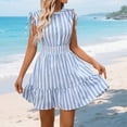 thumbnail image 2 of vigerkar Women's Ruffle Hem Striped Summer Dresses Sleeveless High Waist Smocked Sundress Button Up Peplum Mini Dress (Light Blue, XL), 2 of 5