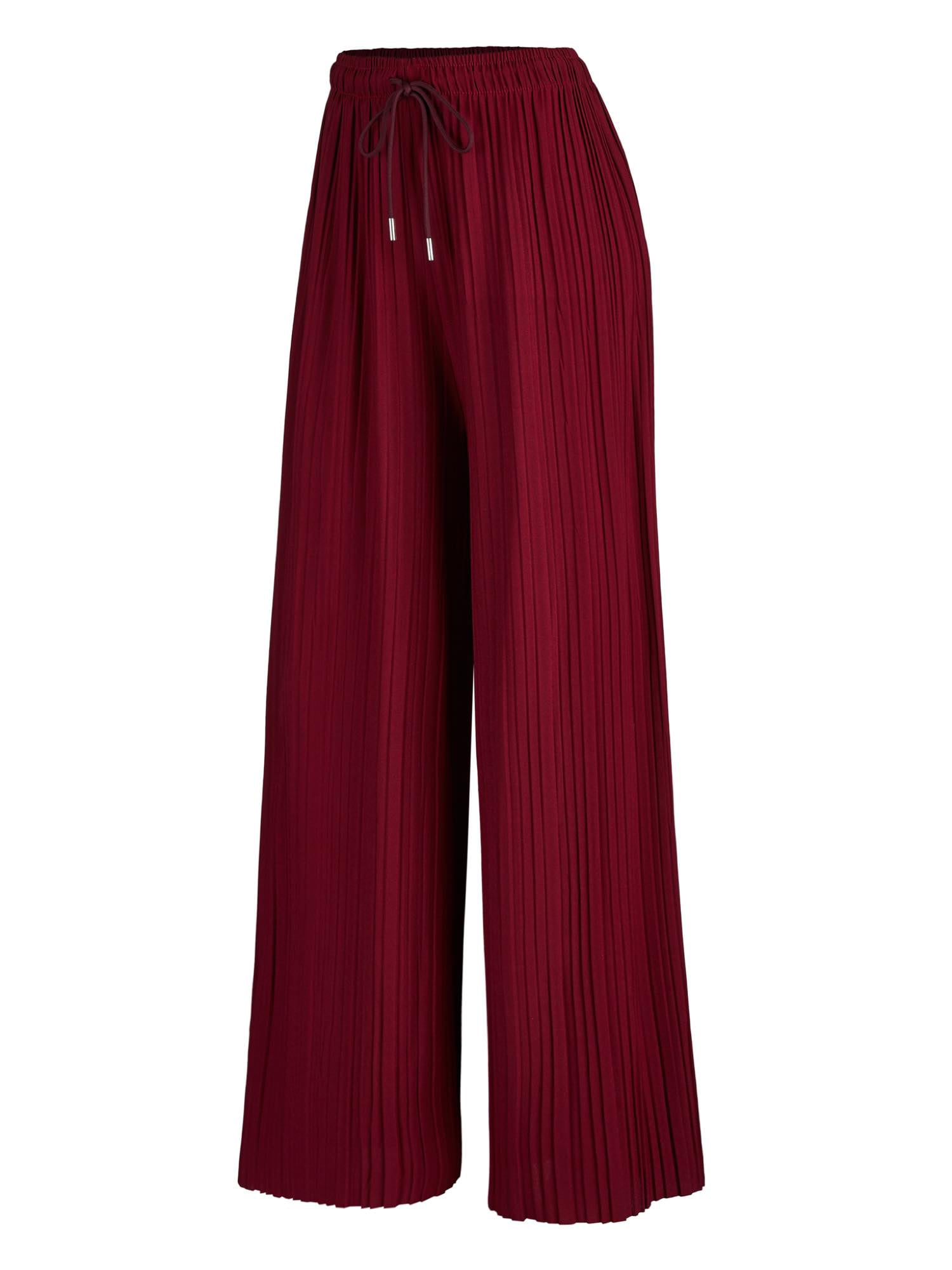 MBJ WB1484 Womens Pleated Wide Leg Palazzo Pants with Drawstring ...